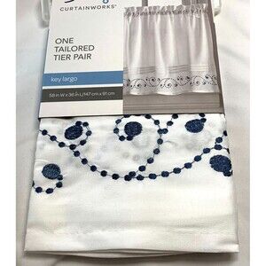 Curtainworks Key Largo Tailored Tier Curtain 2 Pairs 58"x36" Embroidered New